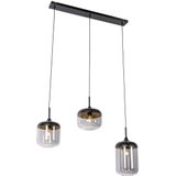 Design hanglamp zwart met goud en smoke glas 3-lichts - Kyan