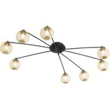 Moderne plafondlamp zwart met goud 8-lichts - Athens Wire