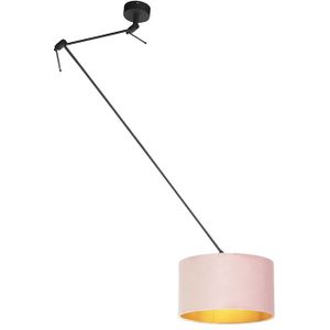 Hanglamp zwart met velours kap oud roze met goud 35 cm - Blitz
