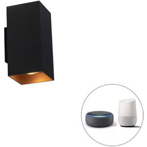 Smart wandlamp zwart met goud vierkant incl. 2 Wifi GU10 - Sab