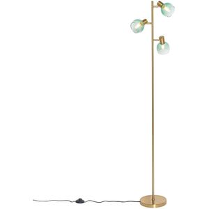 Art Deco vloerlamp goud met groen glas 3-lichts - Vidro