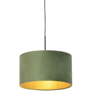 Hanglamp met velours kap groen met goud 35 cm - Combi