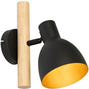 Landelijke wandlamp zwart met hout - Flint