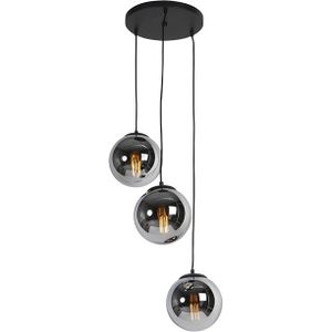 Art deco hanglamp zwart met smoke glas 3-lichts - Pallon