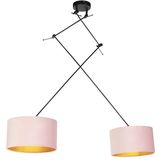 Hanglamp zwart met velours kappen roze met goud 35 cm 2-lichts - Blitz