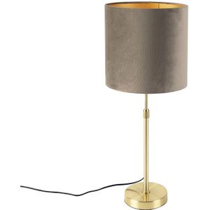 Tafellamp goud/messing met velours kap taupe 25 cm - Parte