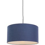 Moderne hanglamp zwart met antiek blauwe kap 50 cm - Combi 1