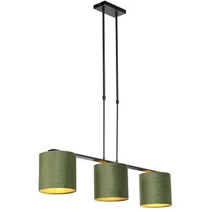 Hanglamp met velours kappen groen met goud 20cm - Combi 3 Deluxe
