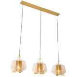 Hanglamp goud met amber glas 30 cm langwerpig 3-lichts - Kevin