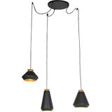 Moderne hanglamp 3-lichts zwart met goud - Mia