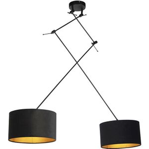 Hanglamp zwart met velours kappen zwart met goud 35 cm 2-lichts - Blitz