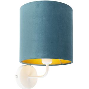 Vintage wandlamp wit met blauwe velours kap - Matt
