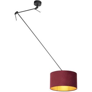 Hanglamp zwart met velours kap rood met goud 35 cm - Blitz