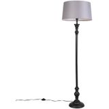 Vloerlamp zwart met linnen kap grijs 45 cm - Classico