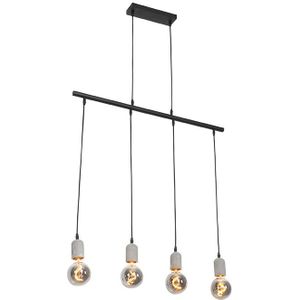 Hanglamp zwart met beton 4-lichts - Pedra