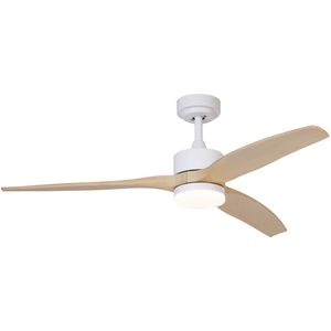 Plafondventilator wit met hout print 132cm incl. LED dimbaar met afstandsbediening - Joly