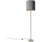 Moderne vloerlamp staal stoffen kap grijs 40 cm - Simplo