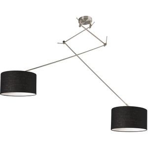 Hanglamp staal met kap 35 cm zwart verstelbaar 2-lichts - Blitz