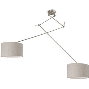 QAZQA Hanglamp Staal met Kap 35 cm Lichtgrijs Verstelbaar 2-lichts - Blitz