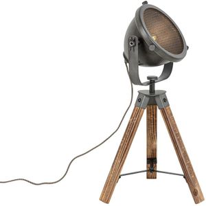 Industriële tafellamp tripod staal met hout kantelbaar - Emado