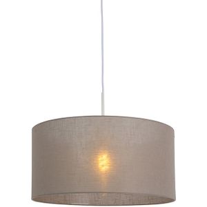 Landelijke hanglamp wit met taupe kap 50 cm - Combi 1