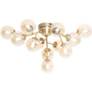 Art Deco plafondlamp brons met amber glas 12-lichts - Bianca