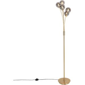 Moderne vloerlamp goud 5-lichts met smoke glas - Athens