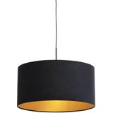 Hanglamp met velours kap zwart met goud 50 cm - Combi