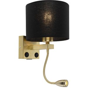 Art deco wandlamp goud met USB en zwarte kap - Brescia