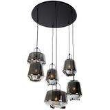 Art deco hanglamp zwart met smoke glas 6-lichts - Kevin