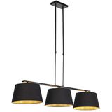 Hanglamp met katoenen kappen zwart met goud 32cm - Combi 3 Deluxe