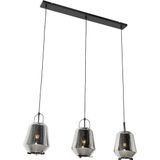 Hanglamp zwart met smoke glas 23 cm langwerpig 3-lichts - Kevin