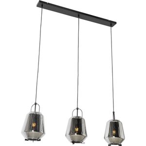 Hanglamp zwart met smoke glas 23 cm langwerpig 3-lichts - Kevin