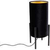 Moderne tafellamp zwart met velours zwarte kap - Rich