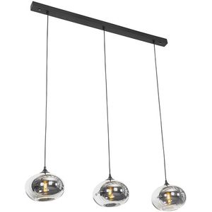 Art Deco hanglamp zwart met glas smoke langwerpig 3-lichts - Busa