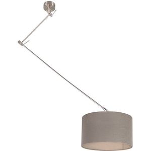 Hanglamp staal met kap 35cm taupe verstelbaar - Blitz