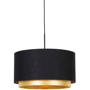 QAZQA shade-duo - Moderne Hanglamp met kap - 1 lichts - Ø 47 cm - Zwart Goud - Woonkamers-sSlaapkamers-sKeuken