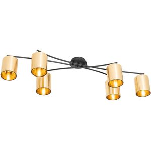 Moderne plafondlamp zwart met goud 6-lichts - Lofty