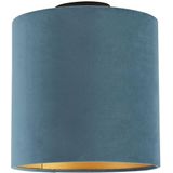 Plafondlamp met velours kap blauw met goud 25 cm - Combi zwart