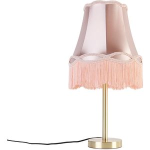 Klassieke tafellamp messing met granny kap roze 30 cm - Simplo