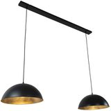 Industriële hanglamp zwart met goud 2-lichts - Magnax