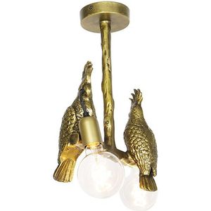Vintage plafondlamp messing 2-lichts - Animal Papegoje