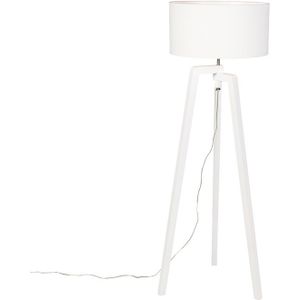 Vloerlamp tripod wit hout met witte kap 50 cm - Puros