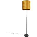 QAZQA parte - Moderne Vloerlamps-sStaande Lamp met kap - 1 lichts - H 191 cm - Zwart Goud - Woonkamers-sSlaapkamer