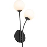 Moderne wandlamp zwart met opaal glas 2-lichts - Athens