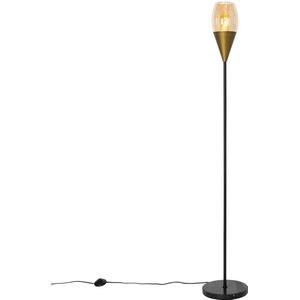 Moderne vloerlamp goud met amber glas - Drop