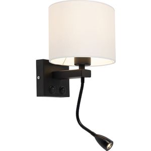 Moderne wandlamp zwart met witte kap - Brescia