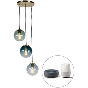 Smart hanglamp messing incl. 3 WiFi ST64 met blauw glas - Pallon