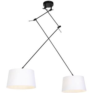 Hanglamp zwart met linnen kappen wit 35 cm 2-lichts - Blitz