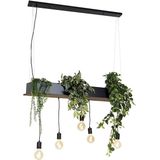 Landelijke hanglamp zwart met hout 5-lichts - Flair